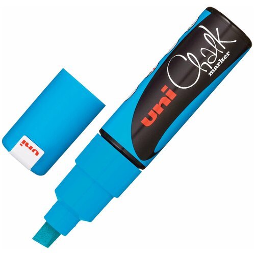 Маркер меловой UNI «Chalk», 8 мм, синий, влагостираемый, для гладких поверхностей