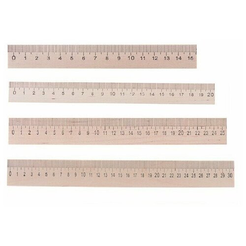 Набор 4 линейки деревянные (15 см, 20 см, 25 см, 30 см), 1 набор