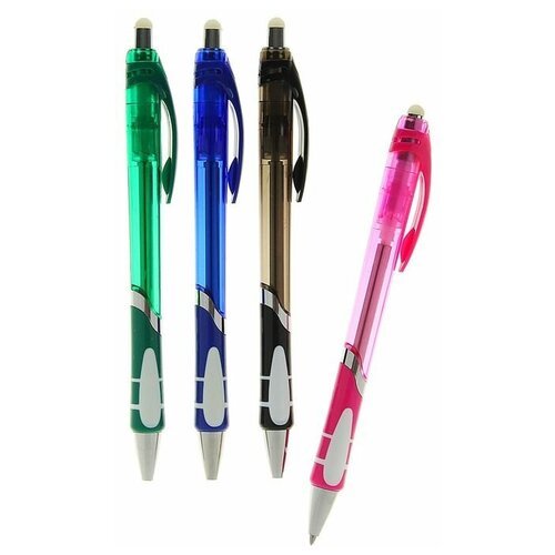 Ручка шариковая со стираемыми чернилами, линия 0,8 мм, автоматическая, стержень синий, корпус тонированный с резиновым держателем, 12 штук