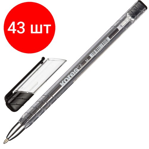 Комплект 43 штук, Ручка шариковая неавтомат. KORES К11 M(1мм) треуг. корп, масл, черная