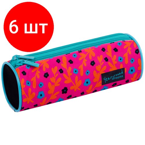 Комплект 6 шт, Пенал-тубус 2 отделения, 210*70 Berlingo 'Pink pattern', полиэстер