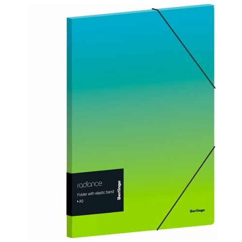 Папка для тетрадей на резинке Berlingo 'Radiance' А5+, 600мкм, голубой/зеленый градиент, с рисунком, 299536