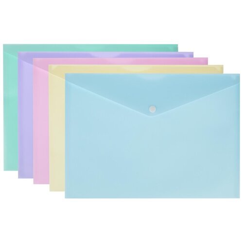 Папка-конверт на кнопке Attache Акварель А4 180 мкм 5шт/уп (цвета в асс)