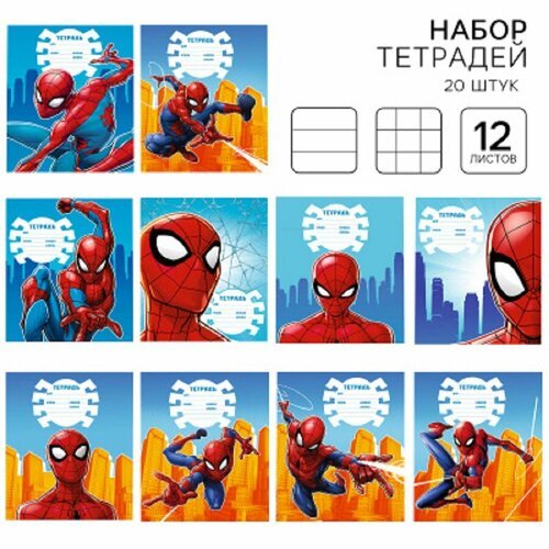 Комплект тетрадей 'Человек-паук' 10 в линейку, 10 в клетку