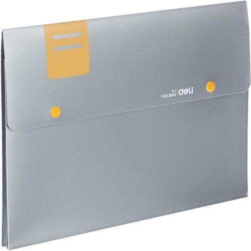 Комплект 5 штук, Папка-конверт на кнопке с расшир Deli, 340х240х25мм, 0.45мм, серый, E5576
