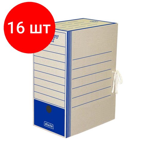 Комплект 16 штук, Короб архивный на завязках 150 мм, син