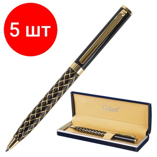 Комплект 5 шт, Ручка подарочная шариковая GALANT 'Klondike', корпус черный с золотистым, золотистые детали, пишущий узел 0.7 мм, синяя, 141357