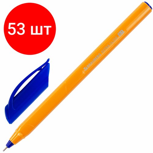 Комплект 53 шт, Ручка шариковая масляная BRAUBERG 'Extra Glide Orange', синяя, трехгранная, узел 0.7 мм, линия письма 0.35 мм, 142925