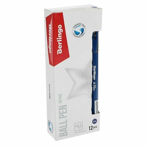 Ручка шариковая Berlingo xFine 0.3, синяя, корпус синий, резиновый упор, цена за 1 штук. (комплект из 24 шт)
