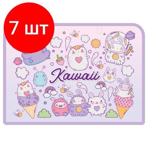 Комплект 7 шт, Папка с ручками А4 ArtSpace 'Kawaii', пластик, на молнии, 40мм