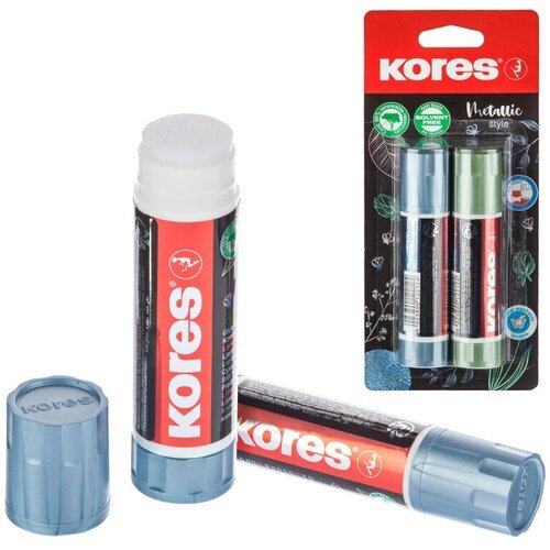 Клей-карандаш 20г Kores Metallic Style 20г, 2шт/уп син/зелен блистер 12222 1536754