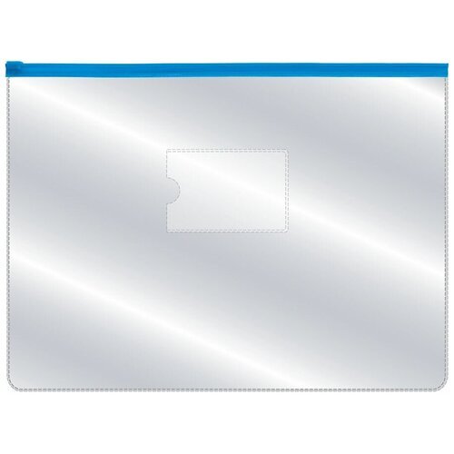 Index Папка-конверт на молнии А4, с карманом, прозрачный/синий