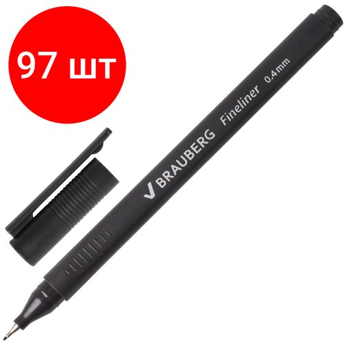 Комплект 97 шт, Ручка капиллярная (линер) BRAUBERG 'Carbon', черная, металлический наконечник, трехгранная, линия письма 0.4 мм, 141523