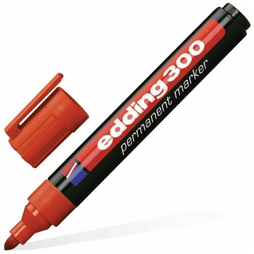 Маркер перманентный (нестираемый) EDDING '300', красный, круглый наконечник, 1,5-3 мм, E-300/2