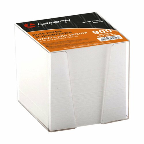 Блок бумаги для записи Lamark 90*90мм 900л белая в прозрачном пластиковом боксе/бумага для заметок/куб-блок 9*9*9