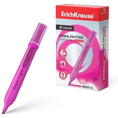 Маркер текстовыделитель ErichKrause Liquid Visioline V-14 Neon, 0.6-4.0 мм, жидкие чернила на водной основе, розовый