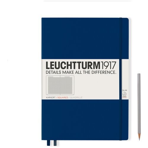 Блокнот Leuchtturm Master Slim A4+ 61л в клетку твердая обложка Синий Неви