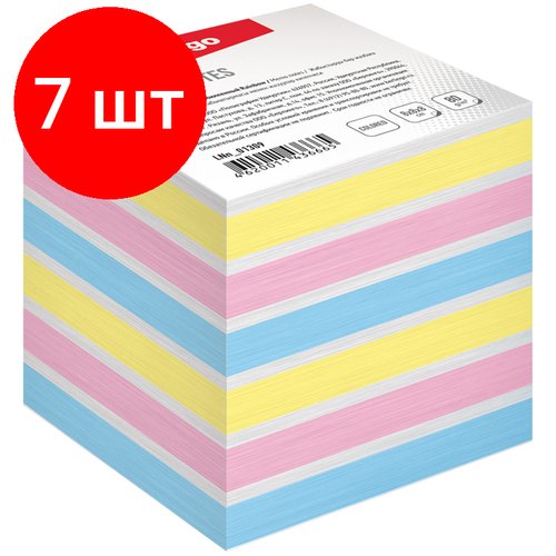 Комплект 7 шт, Блок для записи на склейке Berlingo 'Rainbow' 8*8*8см, цветной, пастель