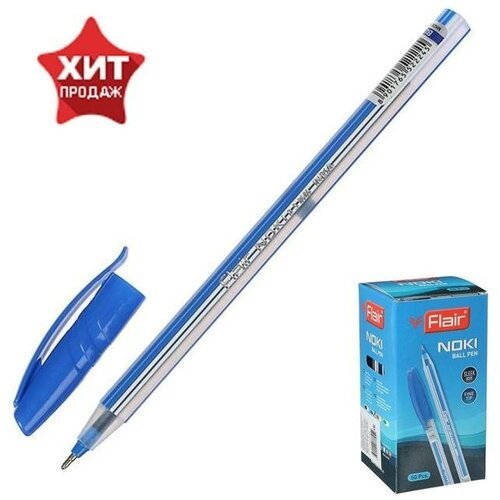 Ручка шариковая Flair Noki, полосатый корпус, узел-игла 0.5 мм, масляная основа, стержень синий, 50 штук