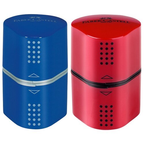 Точилка пластиковая Faber-Castell 'Trio Grip 2001' 3 отверстия, 2 контейнера, красная/синяя - 2 шт.