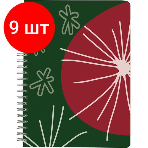 Комплект 9 штук, Бизнес-тетрадь Winter time А5.80л, клетка, обл. карт, глянц. лам, спир. Феерверк