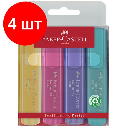 Комплект 4 шт, Набор текстовыделителей Faber-Castell '46 Pastel' 4 пастельных цв, 1-5мм