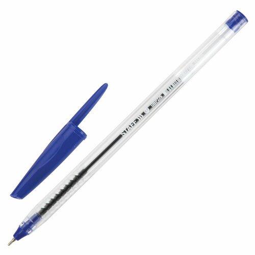 Ручка шариковая масляная STAFF 'EVERYDAY' OBP-226, синяя, корпус прозрачный, игольчатый узел 0,7 мм, линия письма 0,35 мм, 141705 упаковка 50 шт.