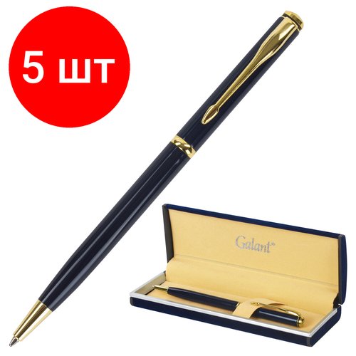 Комплект 5 шт, Ручка подарочная шариковая GALANT 'Arrow Gold Blue', корпус темно-синий, золотистые детали, пишущий узел 0.7 мм, синяя, 140653