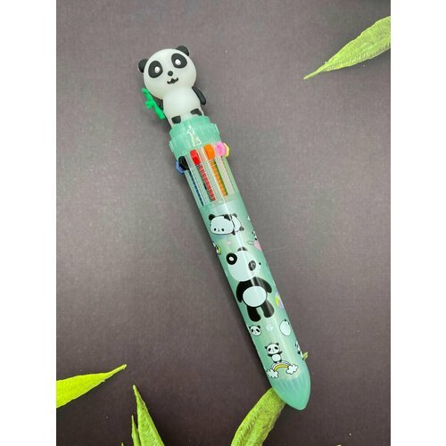 Ручка шариковая 'Панда зеленая' автоматическая , многоцветная 10 цветов.