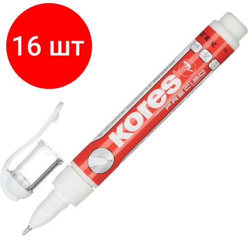 Комплект 16 штук, Корректирующий карандаш 10г (8мл) KORES Preсiso, шариковый наконечник