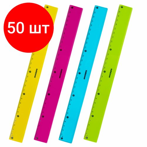 Комплект 50 шт, Линейка пластиковая 30 см юнландия 'Color', тонированная, ассорти, 210754