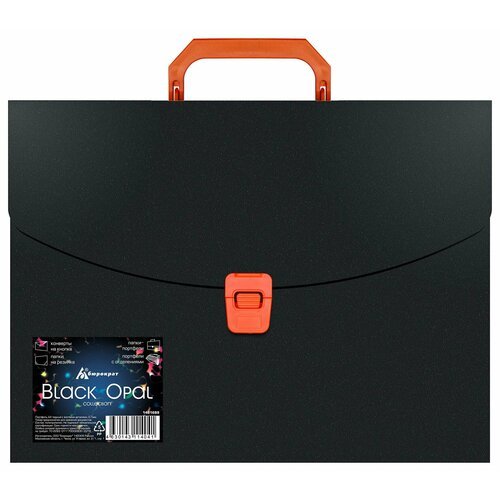 Портфель Бюрократ Black Opal BLPP01OR 1 отдел. A4 пластик 0.7мм черный/оранжевый
