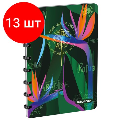 Комплект 13 шт, Бизнес-тетрадь А5+, 80л, Berlingo 'Jumble', клетка, на кольцах, с возм. замены блока, 80г/м2, пластик обложка 700мкм, линейка-закладка