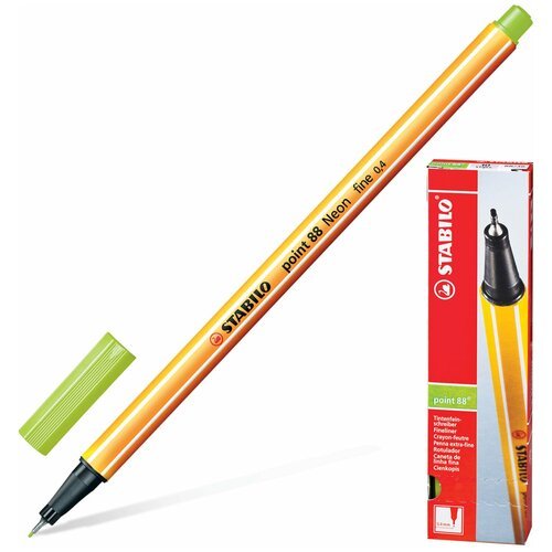 Ручка капиллярная (линер) STABILO 'Point 88', неоновая зеленая, корпус оранжевый, линия письма 0,4 мм, 88/033