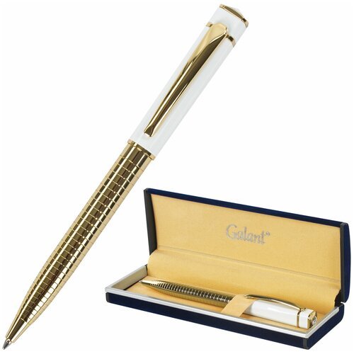Ручка подарочная шариковая GALANT 'Mont Pelerin', корпус золотистый с белым, золотистые детали, пишущий узел 0,7 мм, синяя, 141661