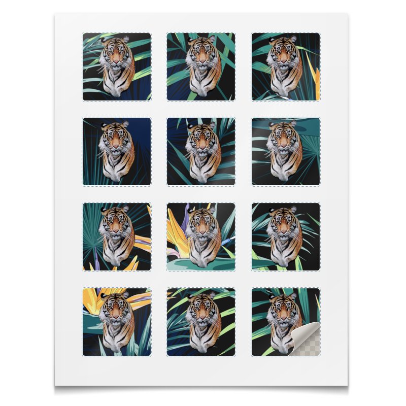 Printio Наклейки квадратные 5×5 см Тигры.