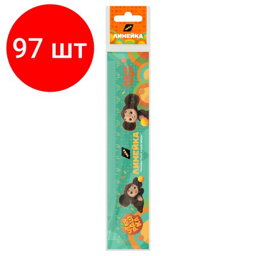 Комплект 97 шт, Линейка 15см Мульти-Пульти 'Чебурашка', с принтом, европодвес