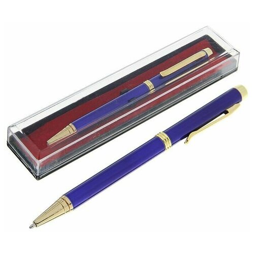 Ручка подарочная, шариковая, в пластиковом футляре, поворотная, 'Эксперт', синяя с золотистыми вставками