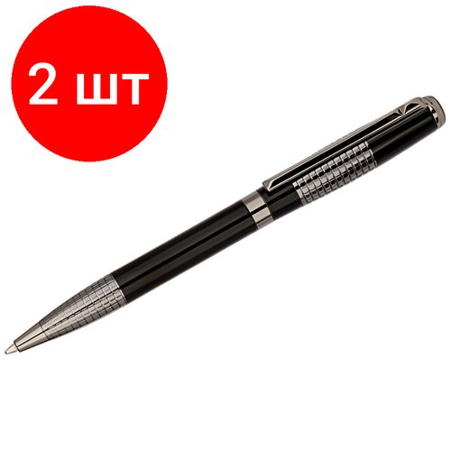 Комплект 2 шт, Ручка шариковая Delucci 'Vivo' синяя, 1.0мм, цвет корпуса - черный/серебро, поворот, подарочная упаковка
