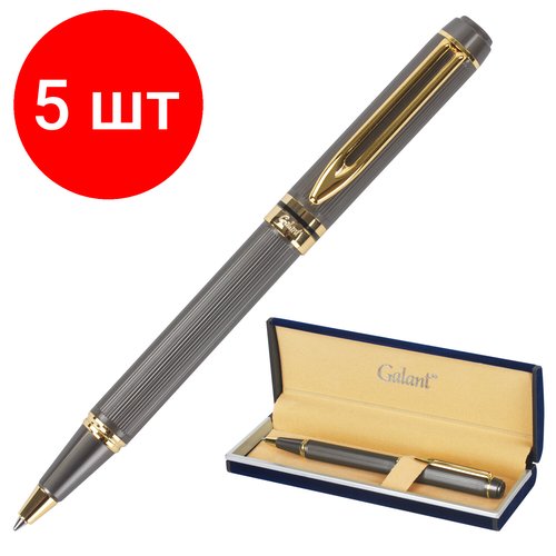 Комплект 5 шт, Ручка подарочная шариковая GALANT 'Dark Chrome', корпус матовый хром, золотистые детали, пишущий узел 0.7 мм, синяя, 140397