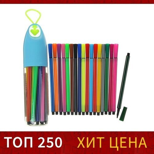 SUI Фломастеры, 18 цветов, в пластиковом тубусе с ручкой, вентилируемый колпачок, микс