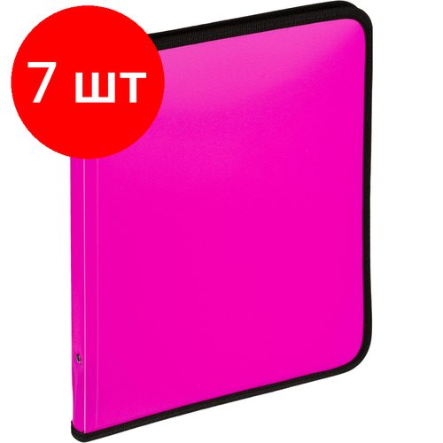 Комплект 7 штук, Папка-конверт на молнии с 3-х сторон Attache Neon A4 розовый