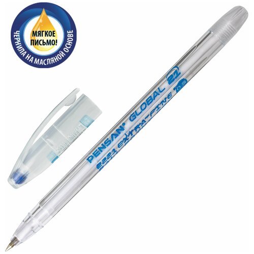 Ручка шариковая масляная PENSAN 'Global-21', синяя, корпус прозрачный, узел 0,5 мм, линия письма 0,3 мм, 2221 В комплекте: 24шт.
