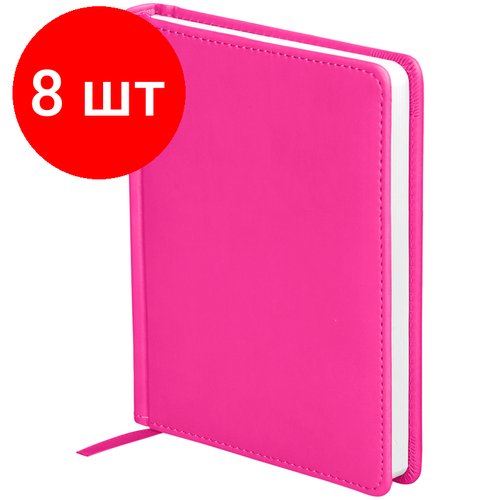 Комплект 8 шт, Ежедневник недатированный, А6, 136л, кожзам, OfficeSpace 'Winner', фуксия