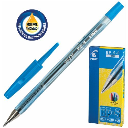 Ручка шариковая масляная PILOT 'BP - S', синяя, корпус тонированный синий, узел 0,7 мм, линия письма 0,32 мм, 12 шт.