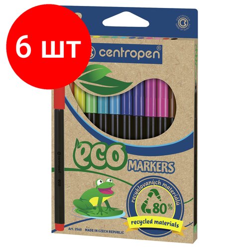 Комплект 6 шт, Фломастеры Centropen 'ECO Markers', 12цв, трехгранные, смываемые, картон, европодвес