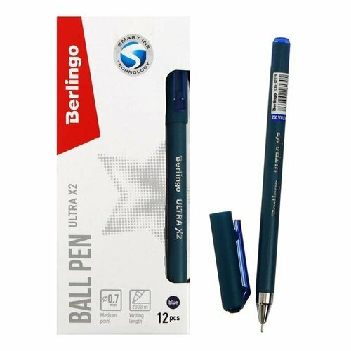 Ручка шариковая Berlingo Ultra X2, 0,7 мм, игольчатый стержень, синяя (комплект из 24 шт)