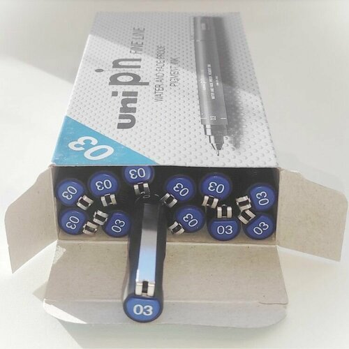 Линер Uni Pin 03-200 Fine Line, Синий 0.3 мм (уп 12 штук),