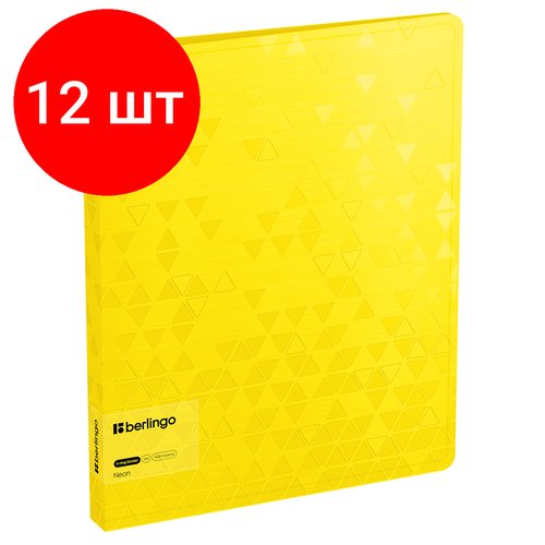 Комплект 12 шт, Папка на 4 кольцах Berlingo 'Neon', 24мм, 1000мкм, желтый неон, D-кольца, с внутр. карманом