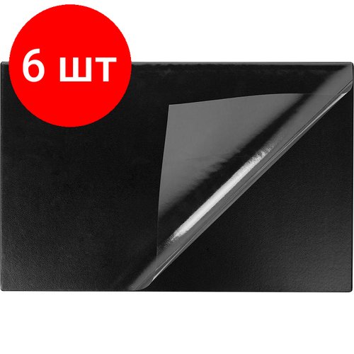 Комплект 6 штук, Коврик на стол Attache 380х590мм черный с прозрачным листом РФ